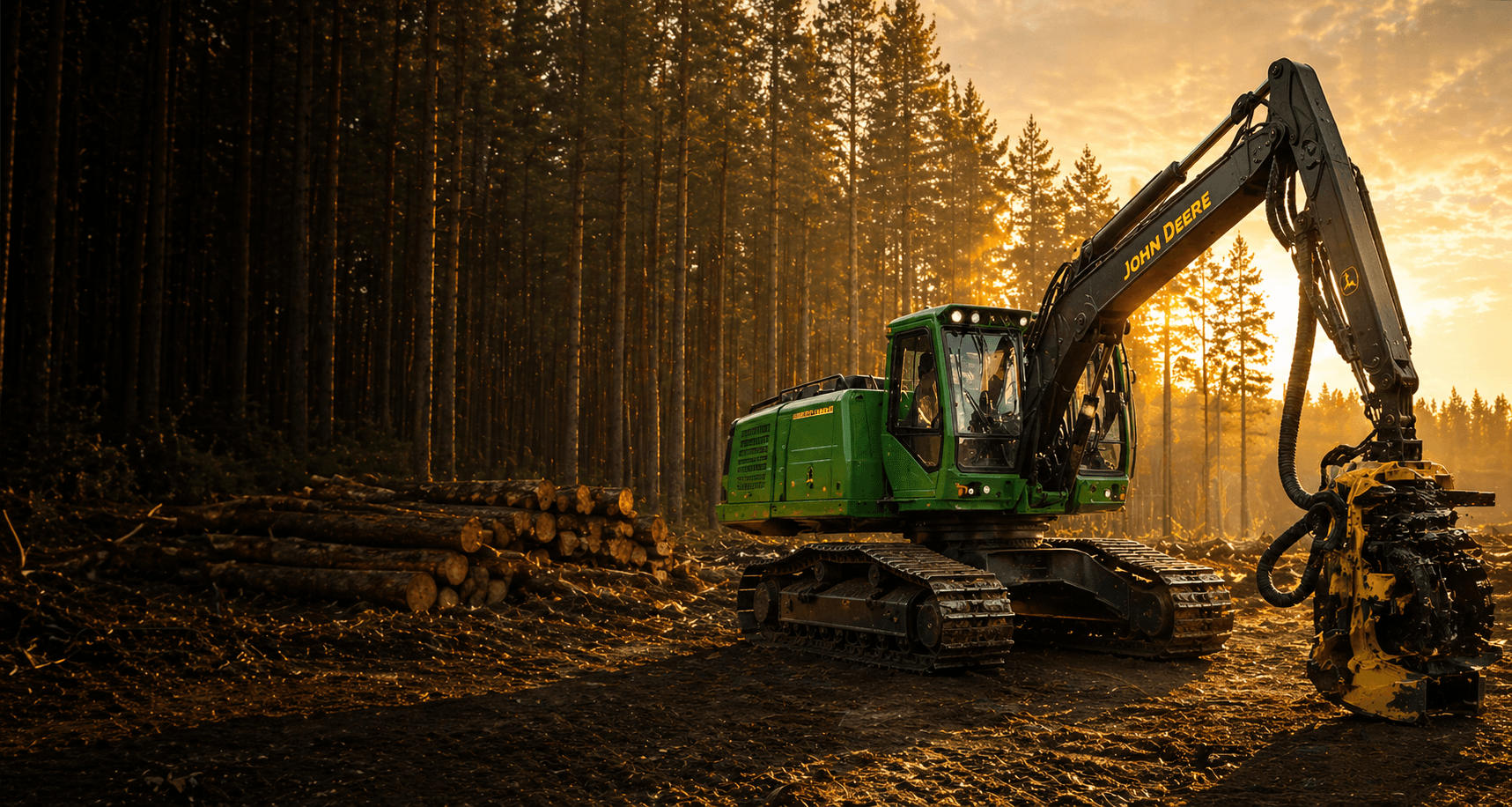 Harvester e forwarder em operação florestal